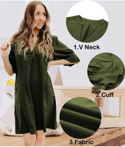 QACOHU Summer Dresses for Women V Neck Ruffle Short Sleeve Casual Shift Dress