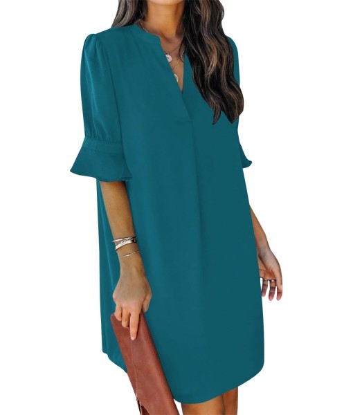 QACOHU Summer Dresses for Women V Neck Ruffle Short Sleeve Casual Shift Dress