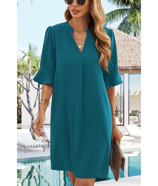 QACOHU Summer Dresses for Women V Neck Ruffle Short Sleeve Casual Shift Dress