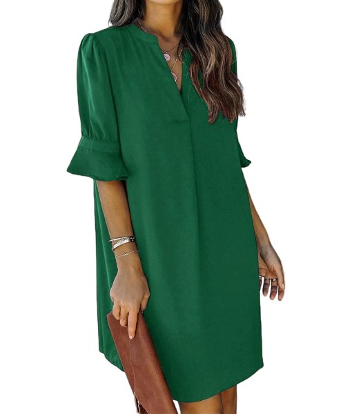 QACOHU Summer Dresses for Women V Neck Ruffle Short Sleeve Casual Shift Dress