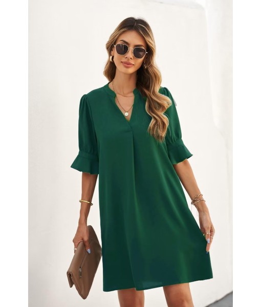 QACOHU Summer Dresses for Women V Neck Ruffle Short Sleeve Casual Shift Dress