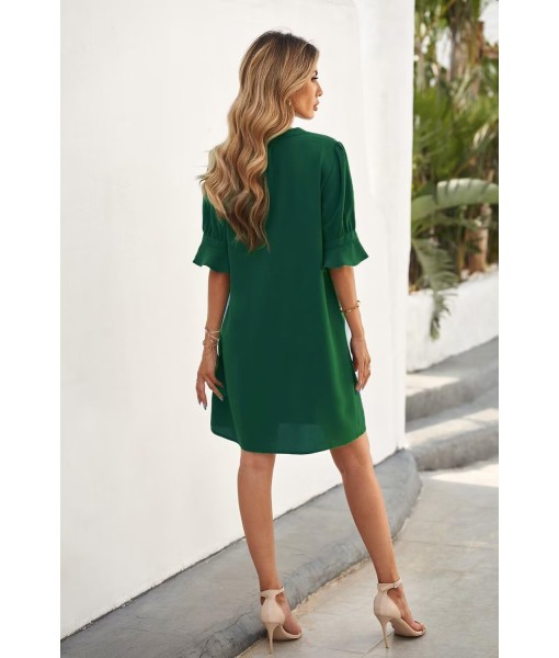 QACOHU Summer Dresses for Women V Neck Ruffle Short Sleeve Casual Shift Dress