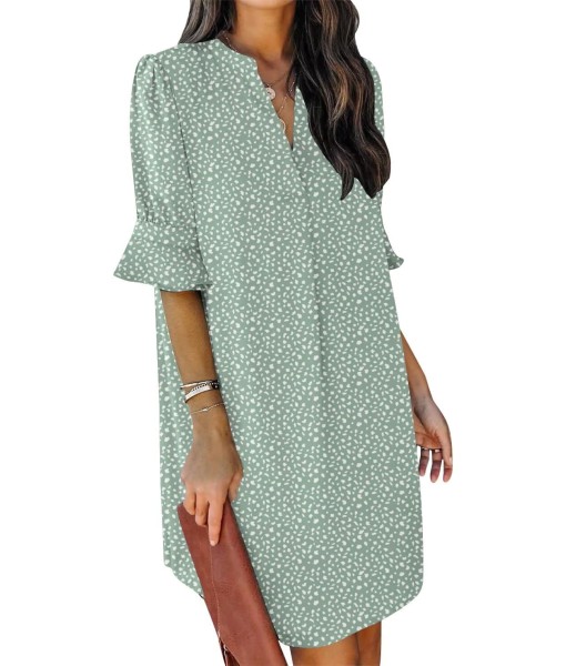 QACOHU Summer Dresses for Women V Neck Ruffle Short Sleeve Casual Shift Dress