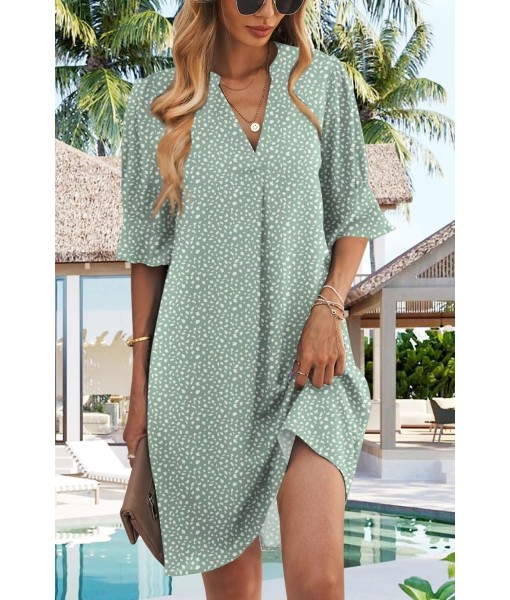 QACOHU Summer Dresses for Women V Neck Ruffle Short Sleeve Casual Shift Dress