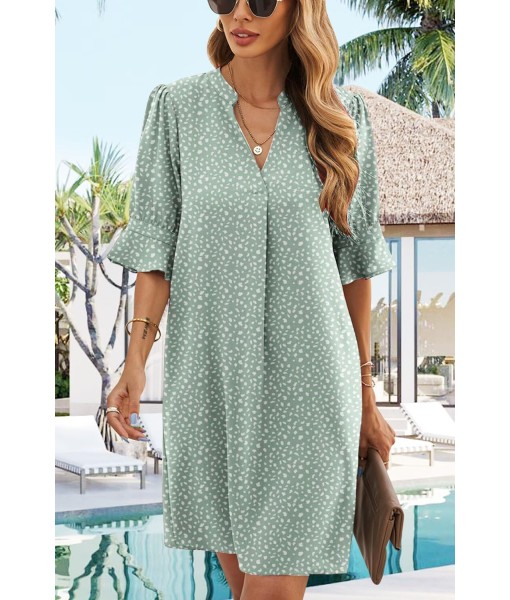 QACOHU Summer Dresses for Women V Neck Ruffle Short Sleeve Casual Shift Dress
