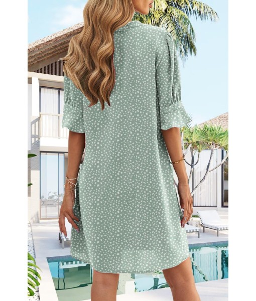 QACOHU Summer Dresses for Women V Neck Ruffle Short Sleeve Casual Shift Dress