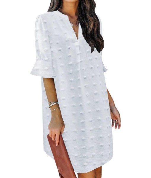 QACOHU Summer Dresses for Women V Neck Ruffle Short Sleeve Casual Shift Dress