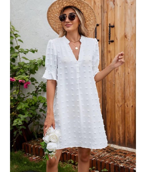 QACOHU Summer Dresses for Women V Neck Ruffle Short Sleeve Casual Shift Dress