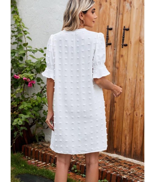QACOHU Summer Dresses for Women V Neck Ruffle Short Sleeve Casual Shift Dress