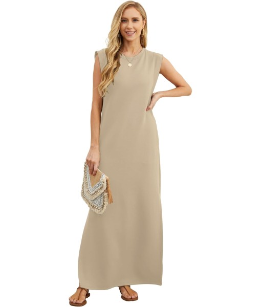 GRECERELLE 2025 Women Year-Round Casual Round Neck Loose Split Wrinkle-Free Long Maxi Vacation Dress with Pockets (XS-3XL)