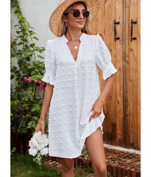 QACOHU Summer Dresses for Women V Neck Ruffle Short Sleeve Casual Shift Dress