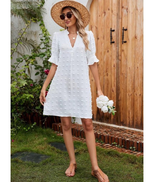 QACOHU Summer Dresses for Women V Neck Ruffle Short Sleeve Casual Shift Dress