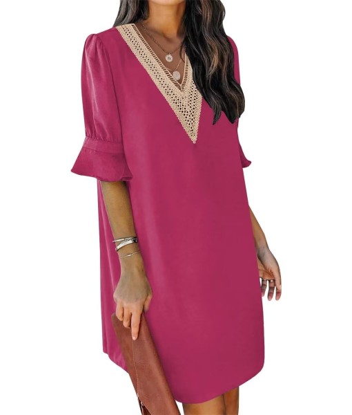 QACOHU Summer Dresses for Women V Neck Ruffle Short Sleeve Casual Shift Dress