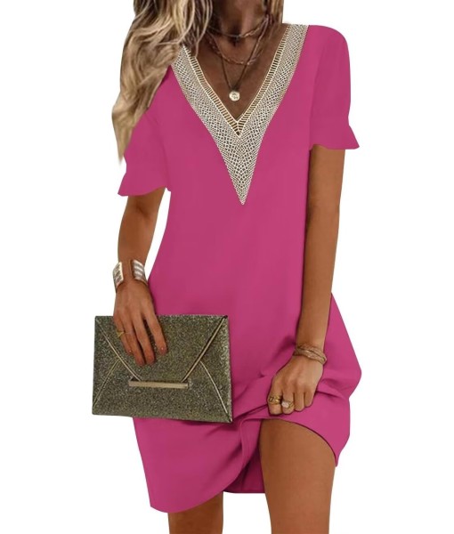 QACOHU Summer Dresses for Women V Neck Ruffle Short Sleeve Casual Shift Dress