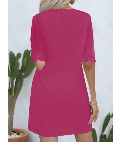 QACOHU Summer Dresses for Women V Neck Ruffle Short Sleeve Casual Shift Dress