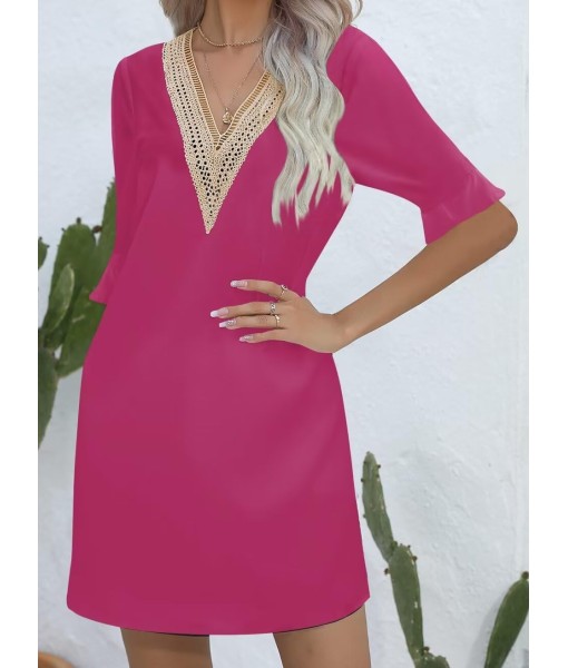 QACOHU Summer Dresses for Women V Neck Ruffle Short Sleeve Casual Shift Dress