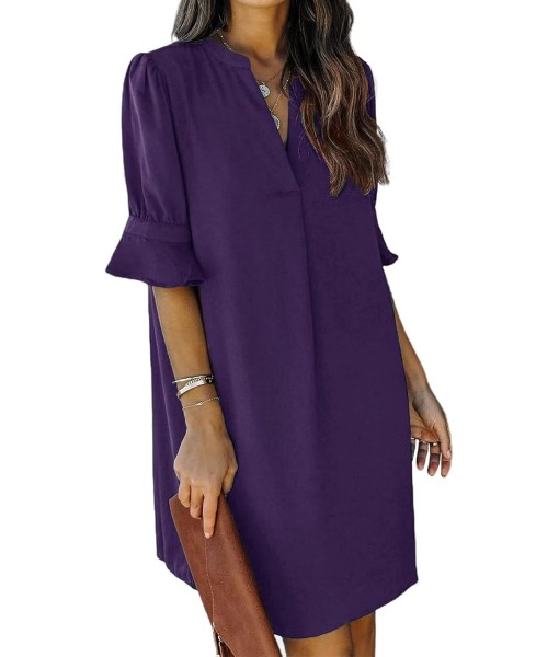 QACOHU Summer Dresses for Women V Neck Ruffle Short Sleeve Casual Shift Dress