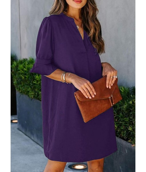 QACOHU Summer Dresses for Women V Neck Ruffle Short Sleeve Casual Shift Dress