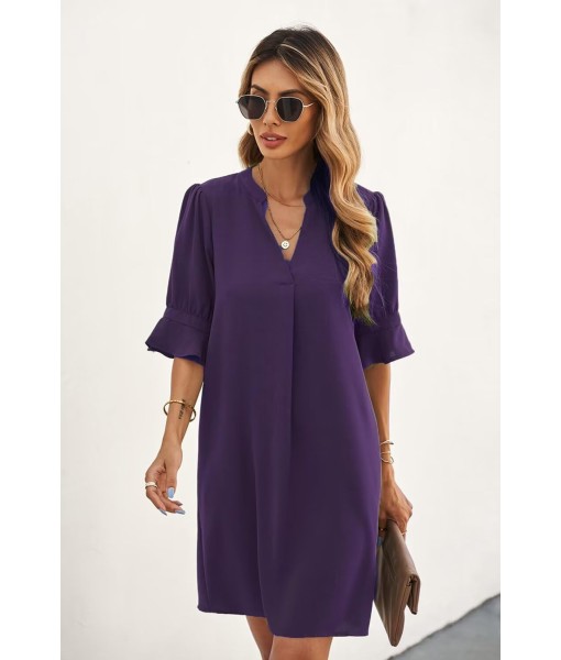 QACOHU Summer Dresses for Women V Neck Ruffle Short Sleeve Casual Shift Dress