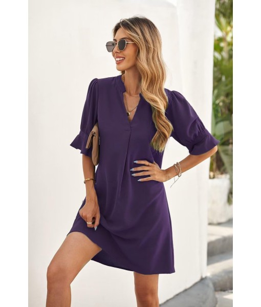 QACOHU Summer Dresses for Women V Neck Ruffle Short Sleeve Casual Shift Dress