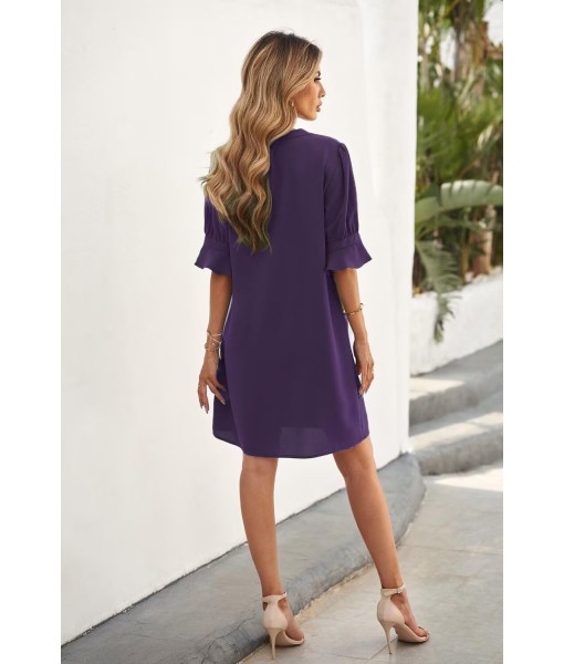 QACOHU Summer Dresses for Women V Neck Ruffle Short Sleeve Casual Shift Dress