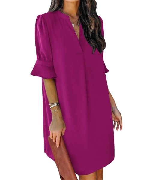 QACOHU Summer Dresses for Women V Neck Ruffle Short Sleeve Casual Shift Dress