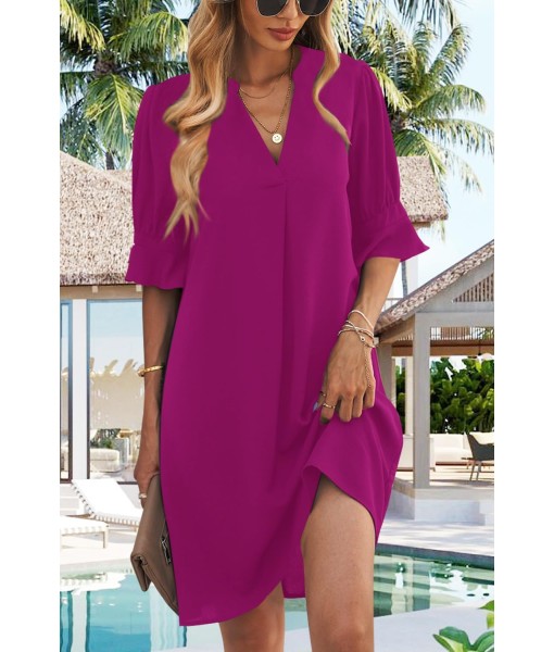 QACOHU Summer Dresses for Women V Neck Ruffle Short Sleeve Casual Shift Dress