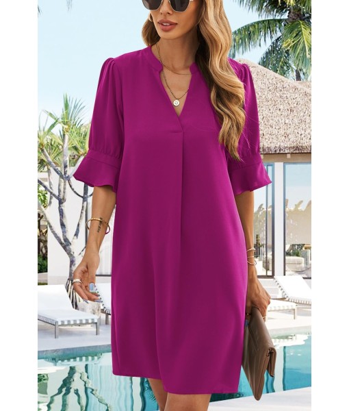 QACOHU Summer Dresses for Women V Neck Ruffle Short Sleeve Casual Shift Dress