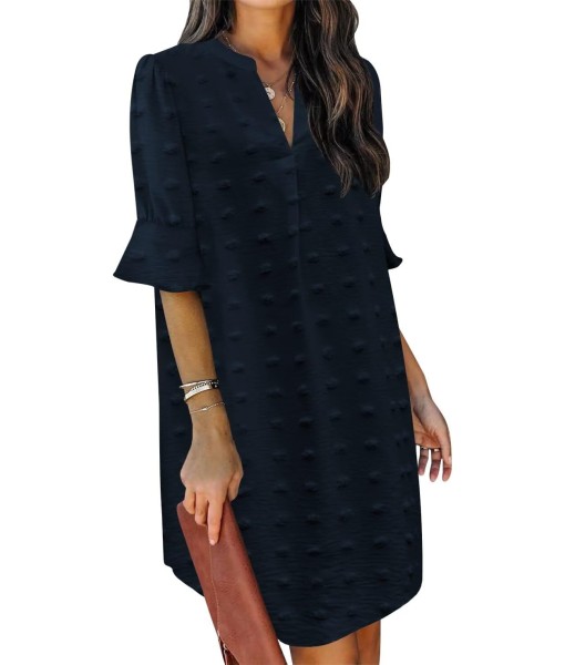 QACOHU Summer Dresses for Women V Neck Ruffle Short Sleeve Casual Shift Dress