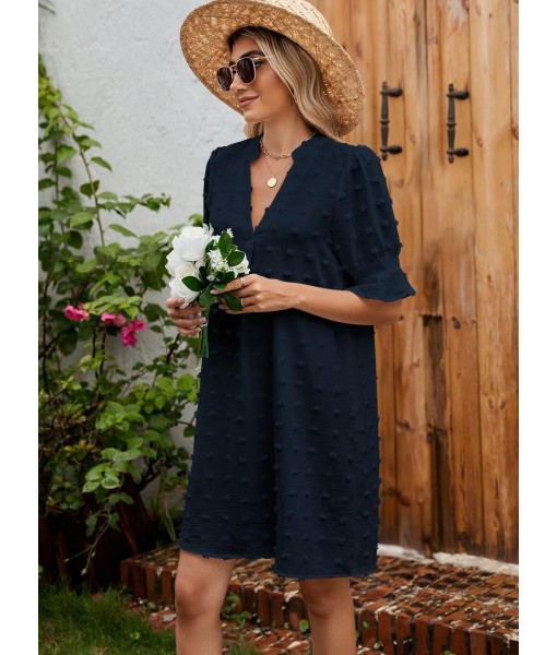 QACOHU Summer Dresses for Women V Neck Ruffle Short Sleeve Casual Shift Dress
