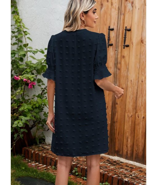 QACOHU Summer Dresses for Women V Neck Ruffle Short Sleeve Casual Shift Dress