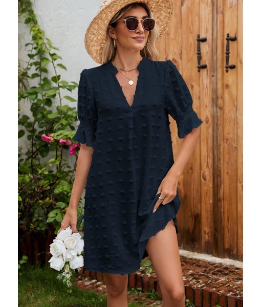 QACOHU Summer Dresses for Women V Neck Ruffle Short Sleeve Casual Shift Dress