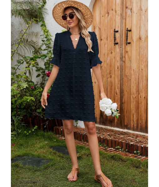 QACOHU Summer Dresses for Women V Neck Ruffle Short Sleeve Casual Shift Dress