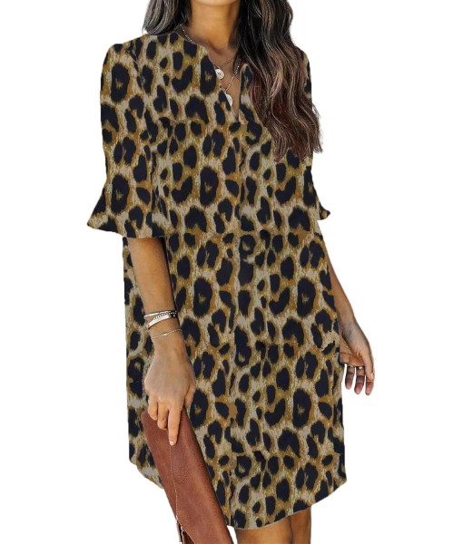 QACOHU Summer Dresses for Women V Neck Ruffle Short Sleeve Casual Shift Dress