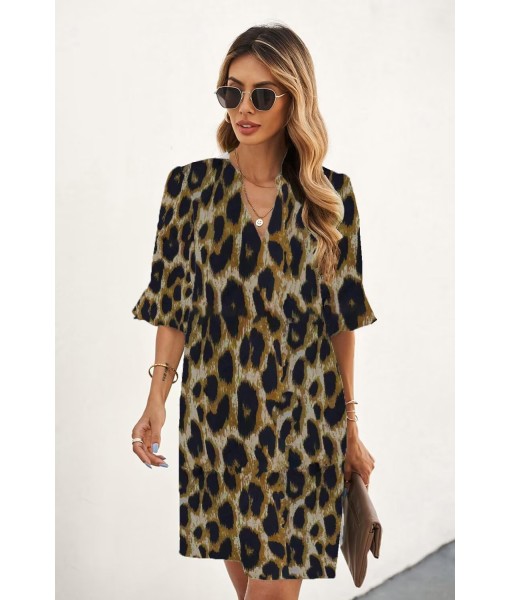 QACOHU Summer Dresses for Women V Neck Ruffle Short Sleeve Casual Shift Dress
