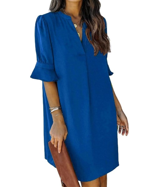QACOHU Summer Dresses for Women V Neck Ruffle Short Sleeve Casual Shift Dress