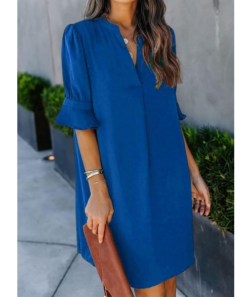 QACOHU Summer Dresses for Women V Neck Ruffle Short Sleeve Casual Shift Dress