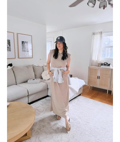 GRECERELLE 2025 Women Year-Round Casual Round Neck Loose Split Wrinkle-Free Long Maxi Vacation Dress with Pockets (XS-3XL)