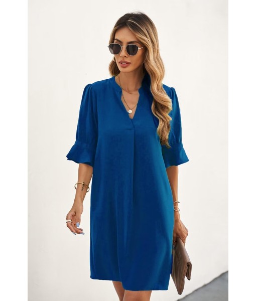 QACOHU Summer Dresses for Women V Neck Ruffle Short Sleeve Casual Shift Dress