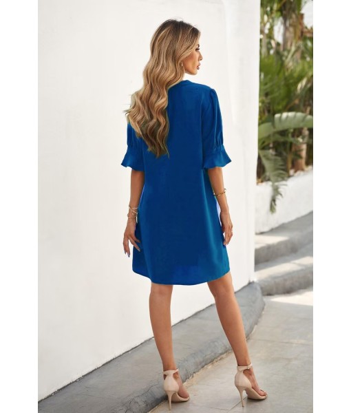 QACOHU Summer Dresses for Women V Neck Ruffle Short Sleeve Casual Shift Dress