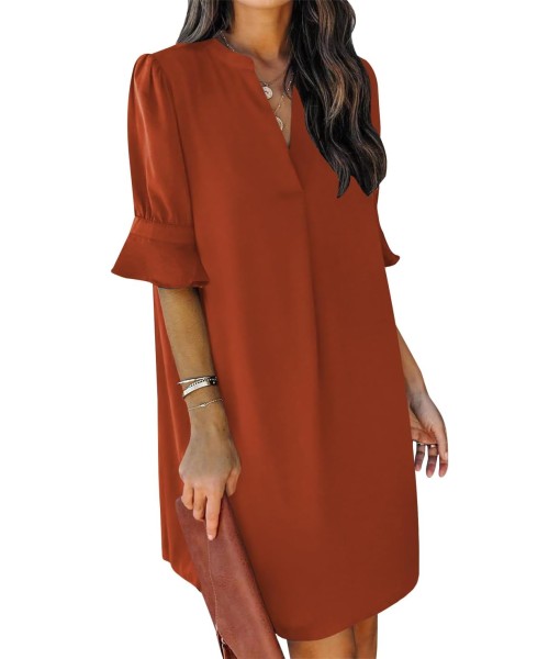QACOHU Summer Dresses for Women V Neck Ruffle Short Sleeve Casual Shift Dress