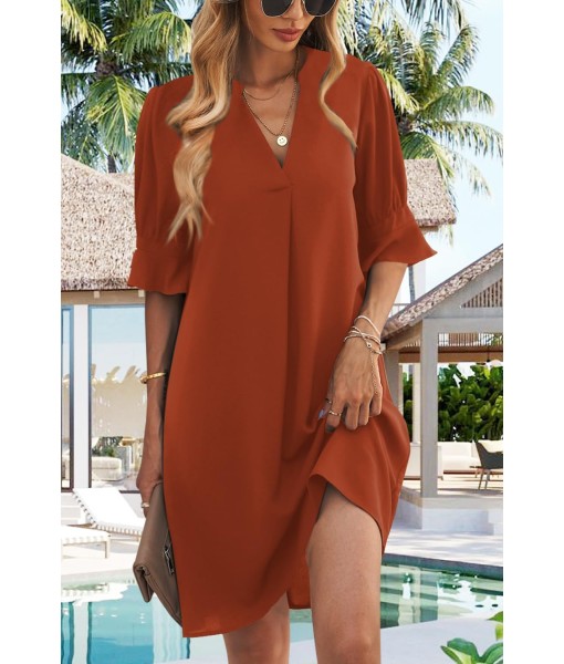 QACOHU Summer Dresses for Women V Neck Ruffle Short Sleeve Casual Shift Dress