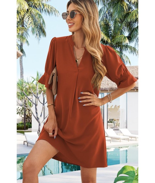 QACOHU Summer Dresses for Women V Neck Ruffle Short Sleeve Casual Shift Dress