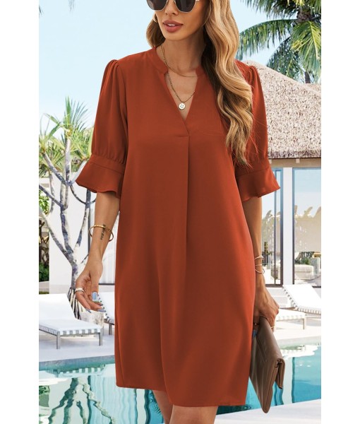 QACOHU Summer Dresses for Women V Neck Ruffle Short Sleeve Casual Shift Dress
