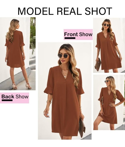 QACOHU Summer Dresses for Women V Neck Ruffle Short Sleeve Casual Shift Dress