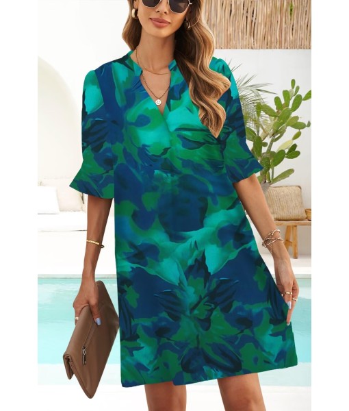 QACOHU Summer Dresses for Women V Neck Ruffle Short Sleeve Casual Shift Dress