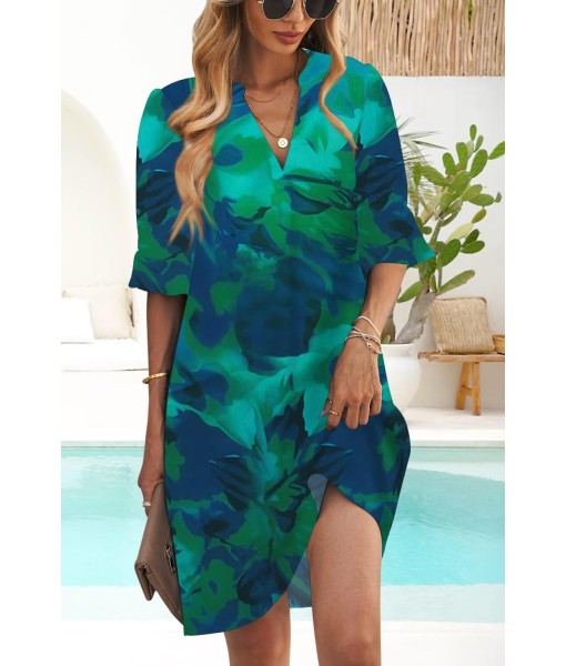 QACOHU Summer Dresses for Women V Neck Ruffle Short Sleeve Casual Shift Dress