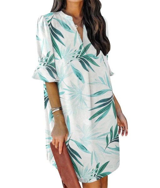 QACOHU Summer Dresses for Women V Neck Ruffle Short Sleeve Casual Shift Dress