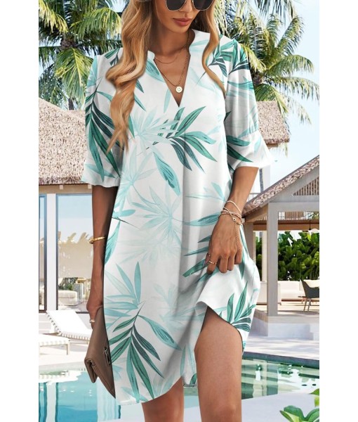 QACOHU Summer Dresses for Women V Neck Ruffle Short Sleeve Casual Shift Dress