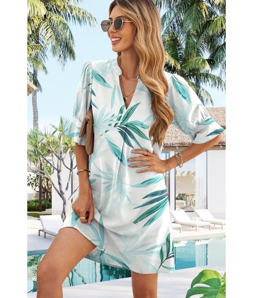 QACOHU Summer Dresses for Women V Neck Ruffle Short Sleeve Casual Shift Dress